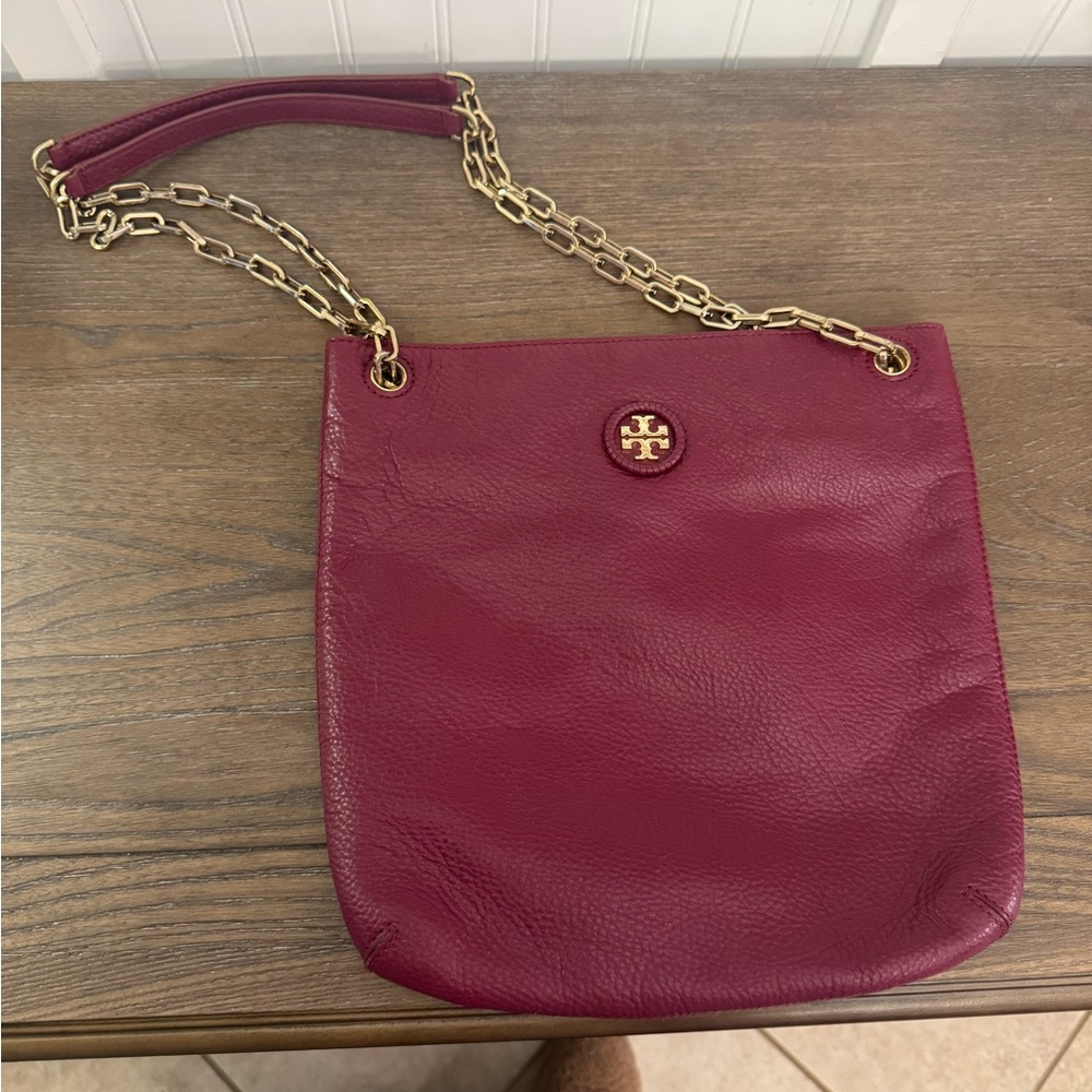 Tory Burch Wine Leather Chain Shoulder Bag